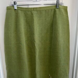 Vintage Anna Carole Skirt Silk Linen Lime  Embroidery Indie Whimsical Feminine